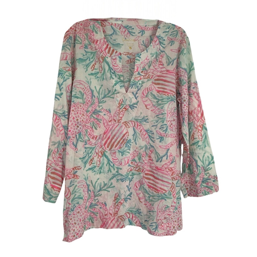 Lilly Pulitzer Amelia Island Top Getting Steamy Resort White Crab Print Size M